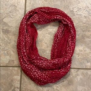 Red and white patterned infinity scarf